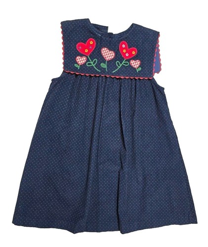 LOT of 2 Vtg Girl's BONJOUR Denim Dress & Blue Corduroy Cat Dress