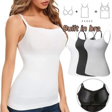 Basic Cami Women's Camisole Spaghetti Strap Tank Top with Built-in Shelf Bra Pad