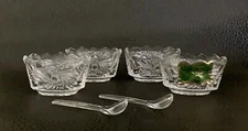 Vintage Papel West Germany Cut Crystal Set of 4 Individual Open Salts & 2 Spoons