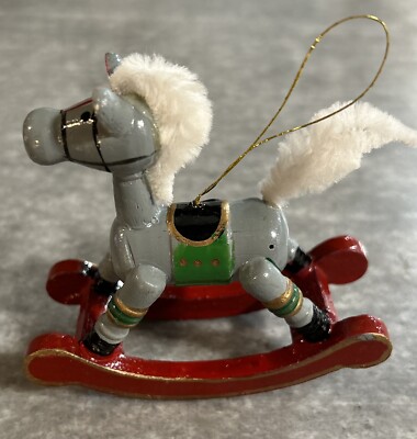 Christmas Ornament Gray Rocking Horse Pink Rocking Horse-baby