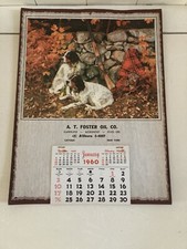 1960 Foster Oil Co Calendar Cayuga NY Gasoline Fuel Kerosene Hunting Dog Shotgun