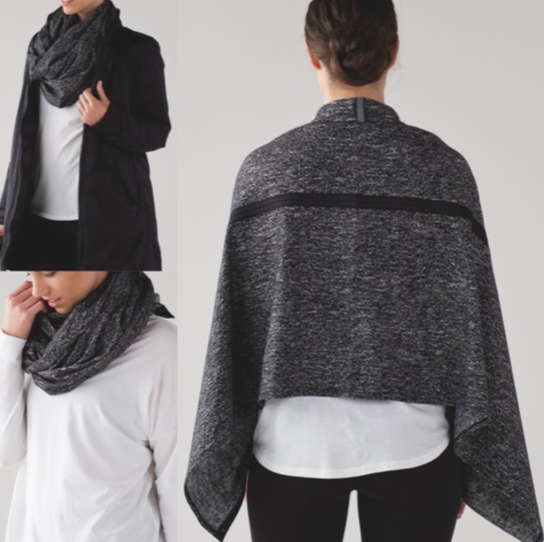 Wrap Lululemon Vinyasa Poncho Luon Jacquard White Black Scarf Arm Holes O/S
