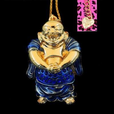 Betsey Johnson Crystal Buddha Belly Charm Pendant Chain Necklace Free Gift Bag