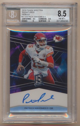 Beckett 8.5 Auto 10 2018 Panini Spectra NFL Football Nebula Patrick Mahomes 2/2