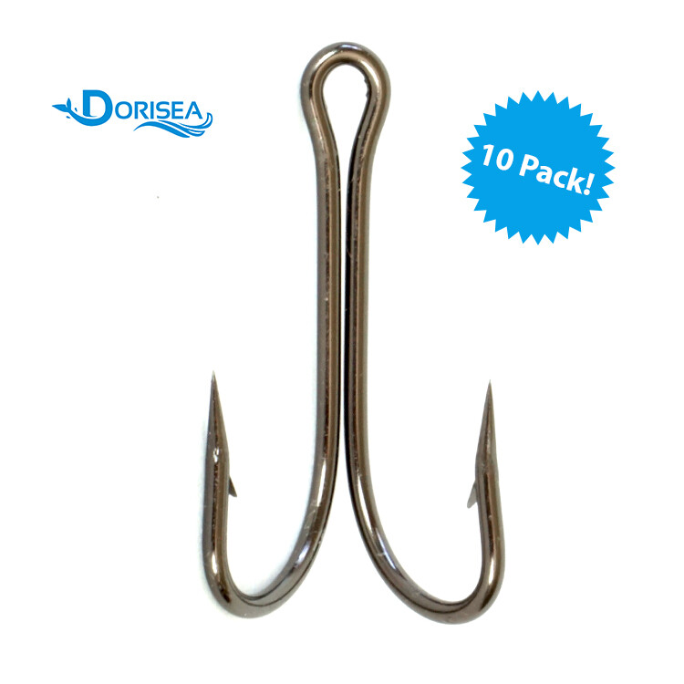 10 Pcs DORISEA Double Fishing Hooks High Carbon Steel Barbed 3/0 4/0