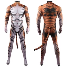 Tiger Jumpsuit Cosplay Animal Stage Costume Bodysuit Adult Kids Halloween Tail