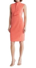 Eliza J Womens Coral Sleeveless High Tie Neck  Crepe Sheath Midi Dress Sz 8 New