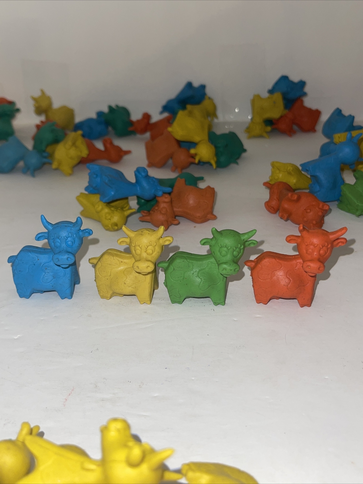 Vintage Cow Eraser Diener Industries Soft Rubber Lot 1967 GRN BLUE ORG