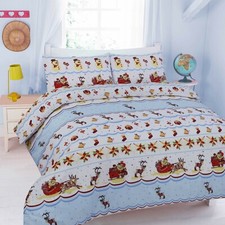 Double Bed Christmas Santa Festive Reversible Xmas Duvet Quilt Cover Bedding Set