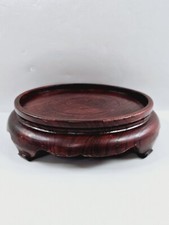 6 7/8" Round Asian Oriental Red Wood Plant Jar Vase Stand Display Base Hand Made