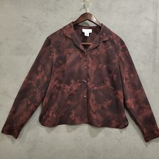 VTG 90s Rena Rowan Blouse Women's 16 Burgundy Floral Sheer Button Up Dark Goth