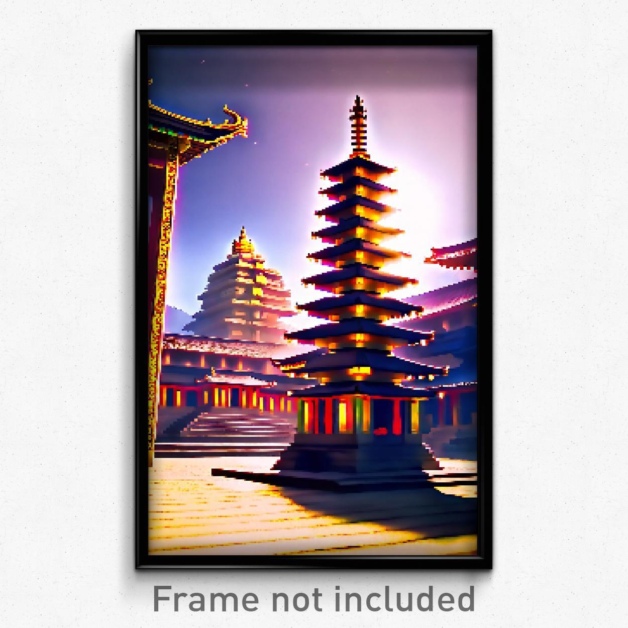 Pixel Art Poster Graceful Temple 8 Bit Psychedelic Trippy Video Game Print