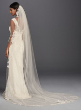 Long Wedding Veil Cathedral Tulle w/ Sequin Lace White 120" w/Hair Comb NEW