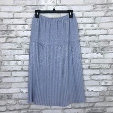 Unbranded Vintage Shirt Womens 10 Blue Pleated A-Line Midi Satin Solid Pull On