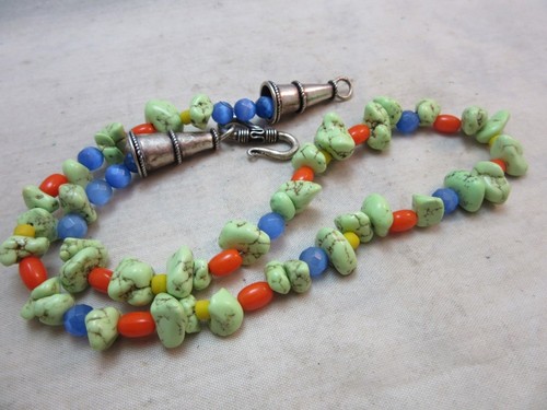 Dyed white turquoise light green beads, and S hook, end cap findings