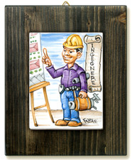 INGEGNERE-quadro mattonella ceramica mestieri caricatura collezione idea regalo 
