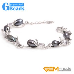 Authentic White Gold Plated Freshwater Pearls Light Shape Bracelet Women Adjustable Size