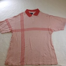 Vintage Burberry Polo Golf Shirt Mens USA Made Red Striped Large HAS STAINS