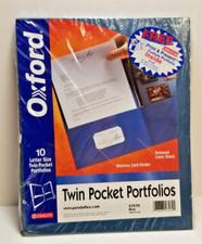 Lot of 2 -Oxford Twin Pocket Portfolios, 10 ea w Bus Card Holder-Dark Blue- NOS