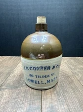 Vintage J.P CONNER & COMPANY CROCK JUG 20 Tilden Street Lowell Massachusetts
