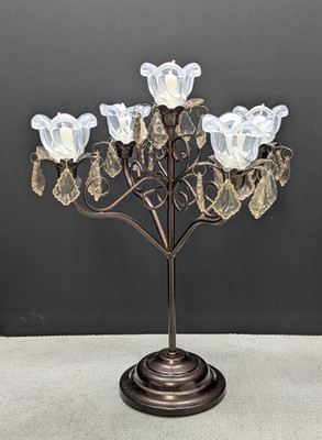 Exhart Anywhere Candelabra Battery Operated 5 Light Tulip Bulb Prisms Timer