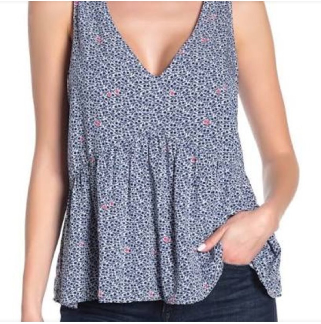 J Crew Empire Waist Blouse Size S Blue White Floral V Neck Flowy Cute