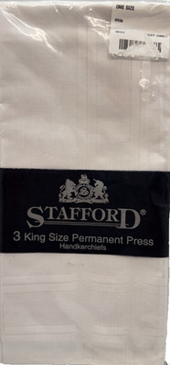 Package of 3 Stafford Mens King Size Permanent Press Handkerchiefs 17 1/2'' Sq.