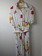 Vintage Mandy Marsh Floral Print Belted Dress - Size 16 - Summer - Wedding Guest