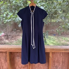 J.Crew Women's Navy Blue Sailor Dress White Piping Tie Neck Size 8