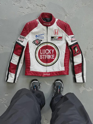 Lucky Strike Motorbike Leather Jacket New Lucky Strike Motorcycle Biker Jacket