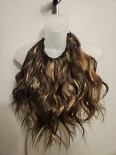 NEW WOMEN'S WAVY BROWN HIGHLIGHTS INVISIBLE WIRE HAIR EXTENSION MID LENGTH