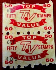 Yellow Top Value TV store trading stamps, mid-century, 152 Ones, 32 Tens, 2- 50s