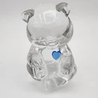 Crystal FENTON Art Glass Bear Paperweight December Birthstone Blue Zircon Heart