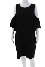 Eliza J Women's Round Neck Cold Shoulder Mini Shift Dress Black Size 20W