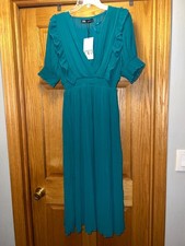 Zara Emerald Green Pleated Midi Dress Size Small Short Sleeve
