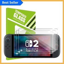 3-Pack of 9H Hardness Tempered Glass Protectors for NS Switch 2 - Easy Install