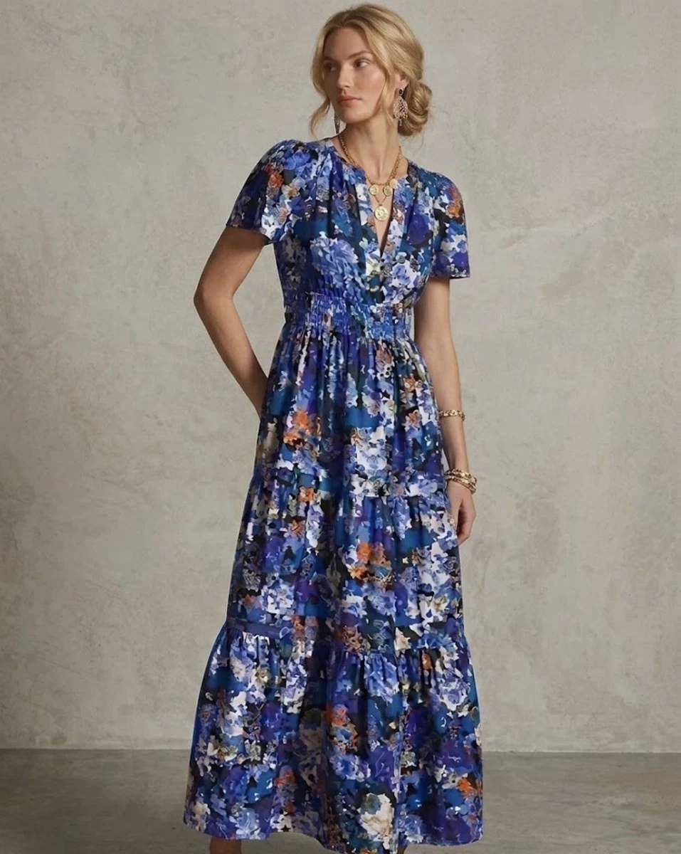 anthropologie printed v neck pleated a line dress Dresses for Women for sale 3% spandex Side zip