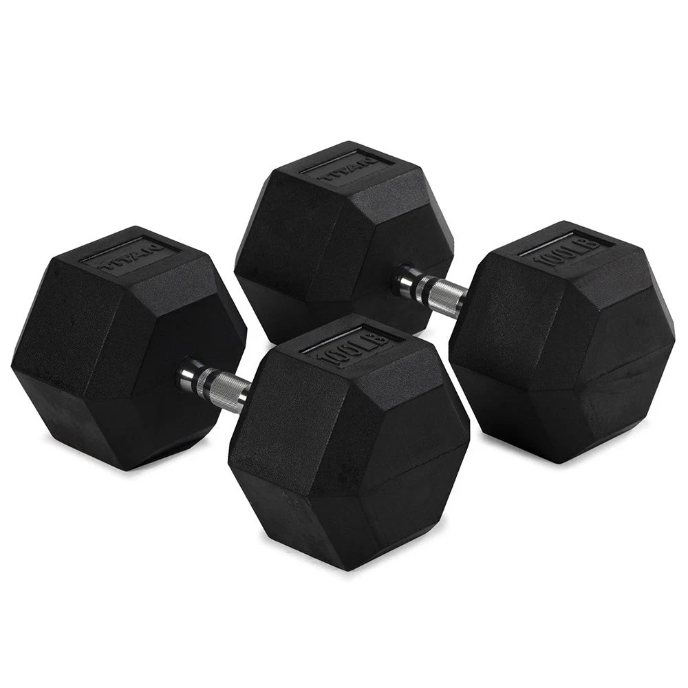 Titan Fitness 100 LB Pair Free Weights, Black Rubber Coated Hex Dumbbell
Opens in a new window or ta