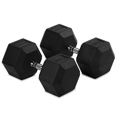 Titan Fitness 100 LB Pair Free Weights, Black Rubber Coated Hex Dumbbell