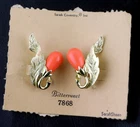Sarah Coventry Signed Vintage Clip Earrings 1962 Bittersweet Orange Leaf on card