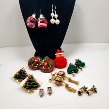 Holiday Theme Earrings 11 Pair 1 Santa Pendant Christmas