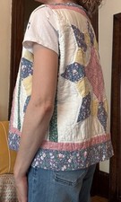 Handmade Quilted Boxy Vest, Floral Geometric,...