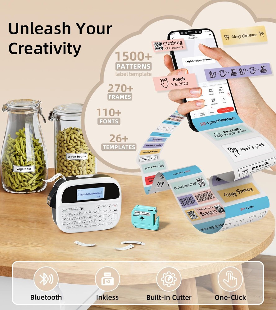 Portable Rechargeable Waterproof Label Maker Machine with Tape Included