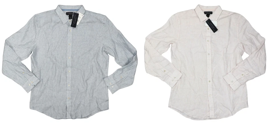 The Men's Store 100% Linen Pencil Stripe Long Sleeve Button Down Men's Shirt NWT