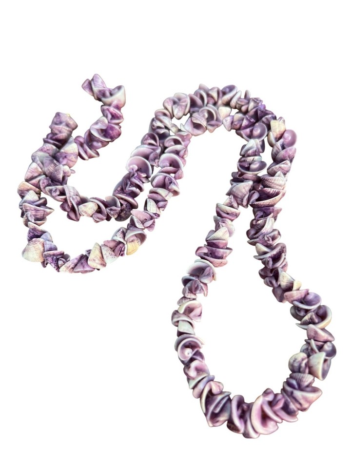 Vintage Chipped Shell Necklace Dyed Purple Surfer Vacation Screw Barrel ...