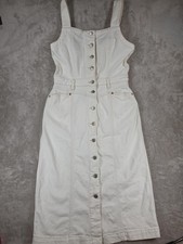 Rails Women's Medium Cream Denim Button Front Sleeveless Pinafore Dress Pockets