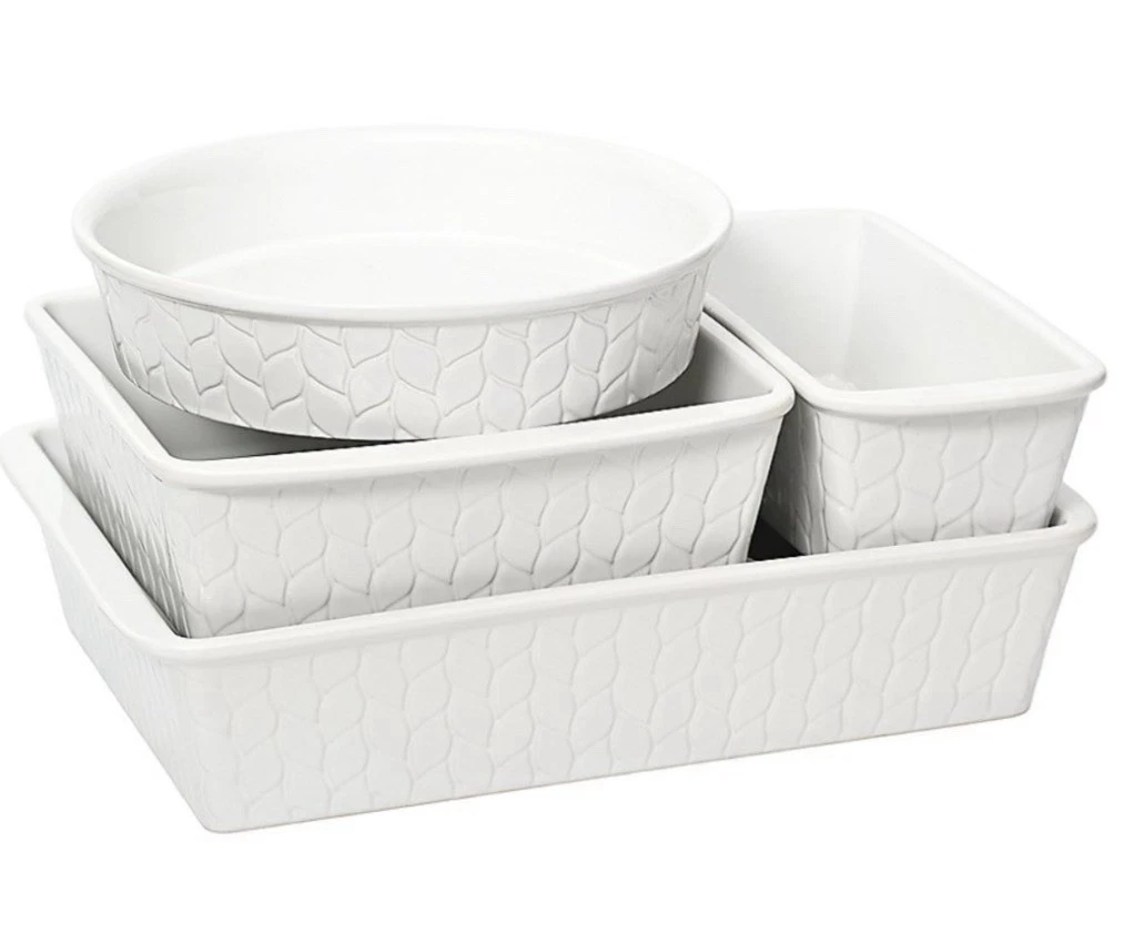 Temp-tations Carved Willow 5-Piece Nestable Bakeware Set - White Carved Willow