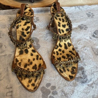 Vintage Y2K ROBERTO CAVALLI CHARM STRAP CHEETAH SANDALS SIZE 41