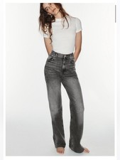 Zara High Rise Wide Leg Jean Grey Faded Wash Sz 6