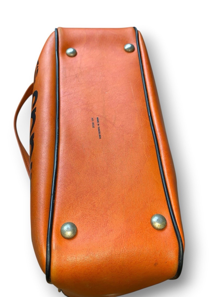 Vintage Adidas Shoulder Leather Gym Hand Bag Orange Zip Yugoslavia